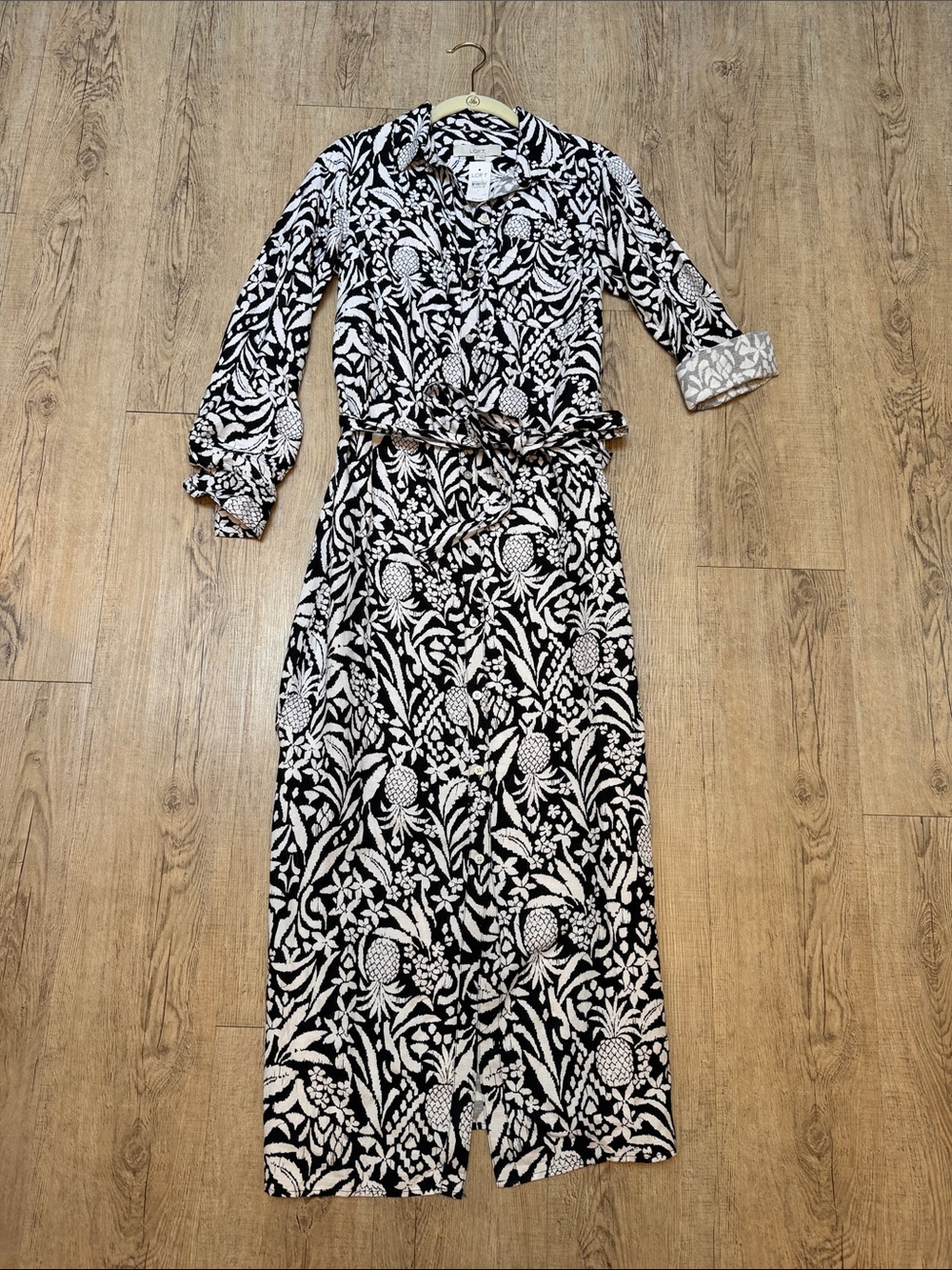 LOFT Black and White Floral Print Maxi Shirt Dress